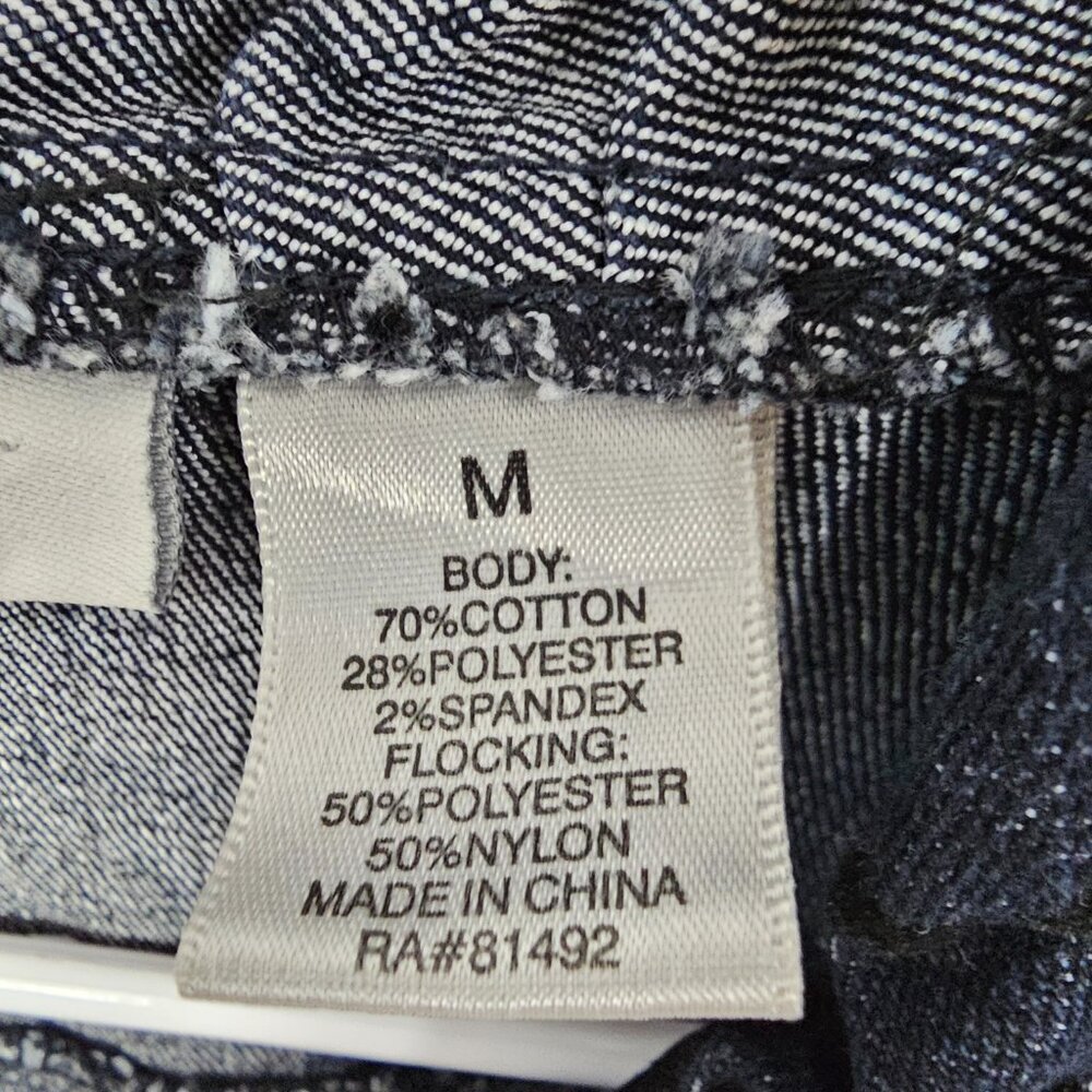 Tantrums Blue Black Velour Flocked Denim Jacket Zip Ruffle Boho M - Picture 12 of 14